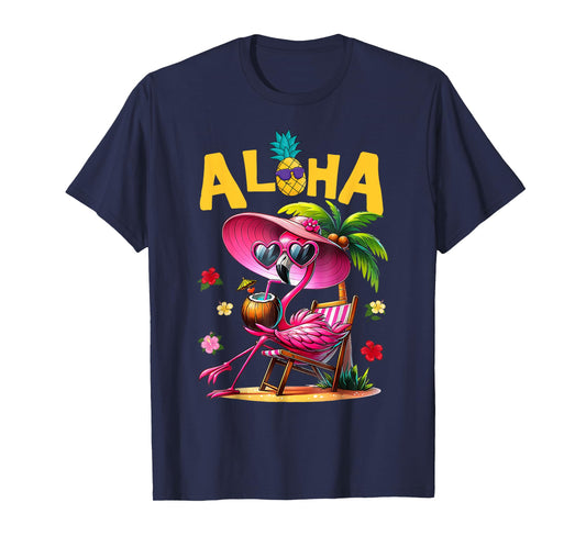 Aloha Flamingo Summer Vibes Beach Palm Tree Summer Vacation T-Shirt