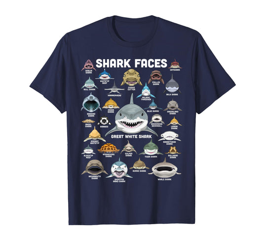 Shark Faces Shirt Types of Shark Funny Marine Biology Shark T-Shirt