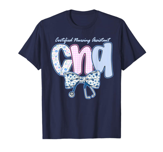Coquette Bow CNA Nurse Blue Floral Stethoscope Cute Nurses T-Shirt