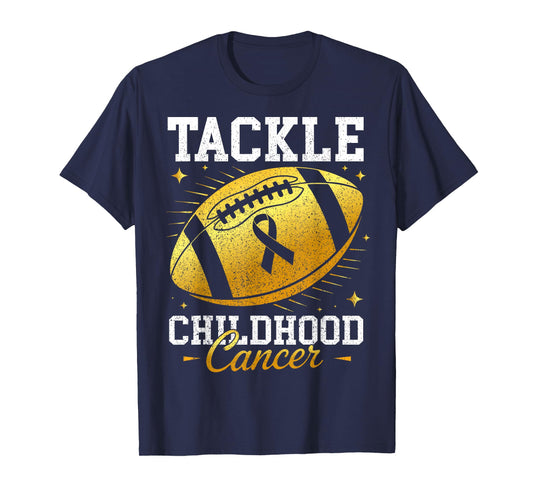 Football Gold Ribbon Tackle Childhood Cancer Awareness Kids T-Shirt