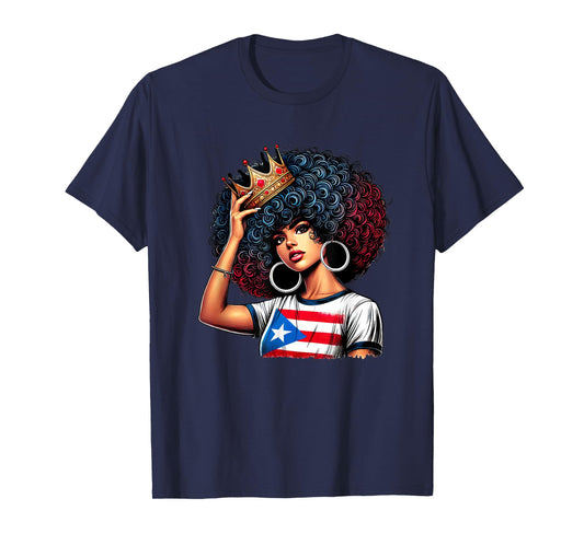 Afro Boricua Queen Princess Crown Puerto Rico Flag Latina T-Shirt