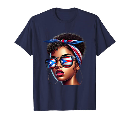 Afro Boricua Latina Puerto Rican Flag Bandana Sunglasses Fun T-Shirt