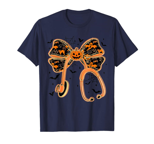 Stethoscope Nurse Halloween Nurse Spooky Coquette Pumpkin T-Shirt