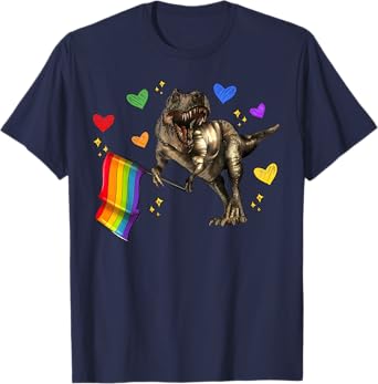 Funny T-Rex Dinosaur Pride Flag LGBTQ Rainbow Kid T-Shirt
