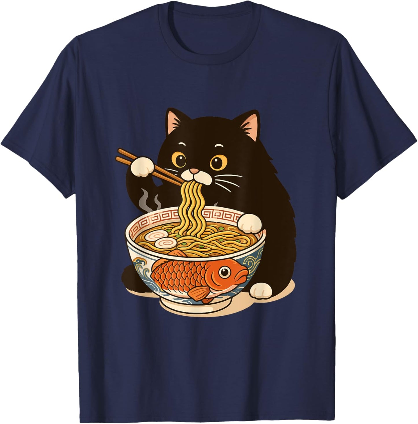 Fat Cat Ramen Anime Meme Eating Noodles Kawaii T-Shirt