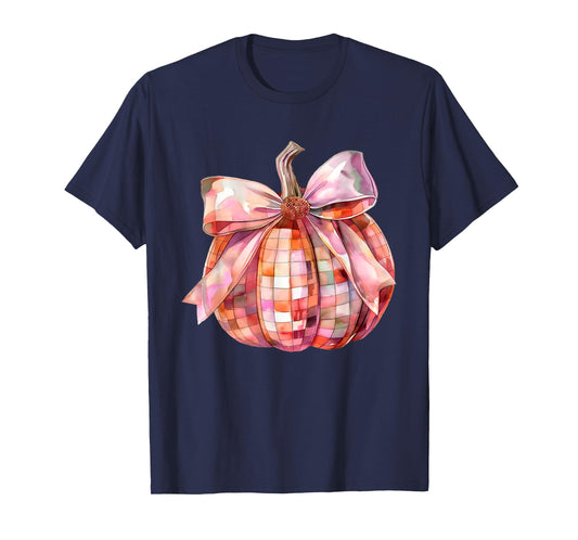 Fall Autumn Pink and Orange Disco Ball Pumpkin Halloween T-Shirt