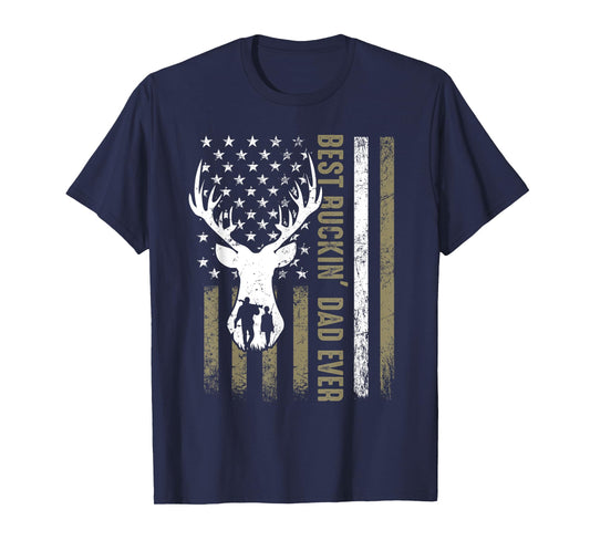 Best Buckin' Dad Ever Deer Hunting Fathers Day American Flag T-Shirt for Women Men