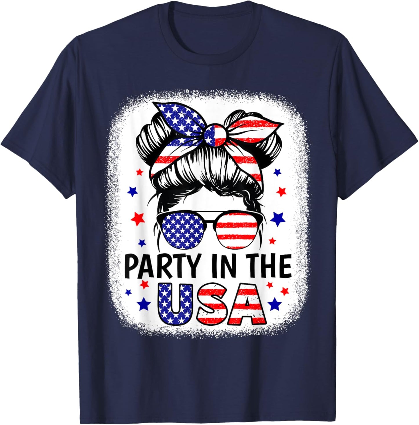 Party In USA Girls 4th of July Shirt Daughter Messy Bun USA T-Shirt