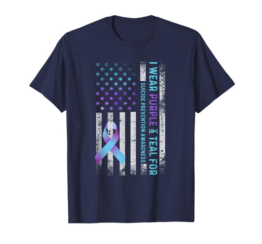 US Flag I Wear Purple and Teal Suicide Prevention Awareness T-Shirt