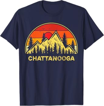Chattanooga Tennessee Souvenirs Apparel Co. Vintage Tennessee Hiking Mountains T-Shirt - Blue, Unisex-Adult, Short Sleeve, Classic Fit, Small