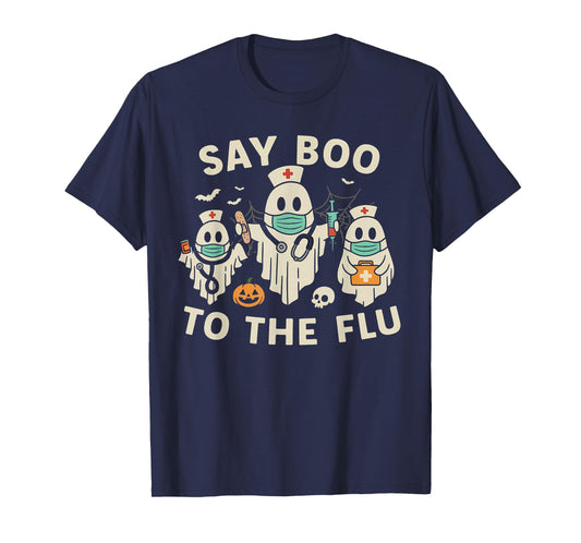 Nurse Halloween Ghost Crew Vaccine Say Boo to The flu T-Shirt