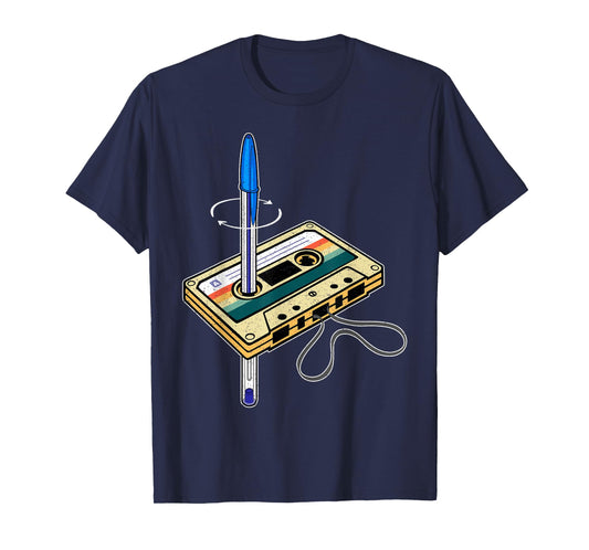 Cassette Pen Hack Retro 80s Old School Tape Fix Rewind Funny T-Shirt