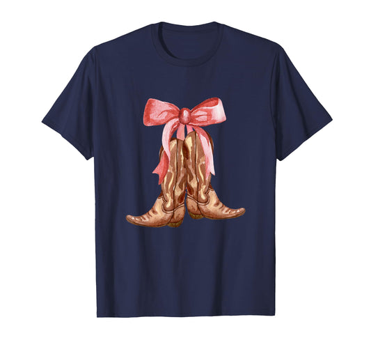 Cowgirl Boots Coquette Pink Bow Preppy Toddler Women Girl T-Shirt