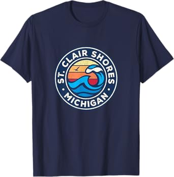 St. Clair Shores Michigan MI Vintage Nautical Waves Design T-Shirt