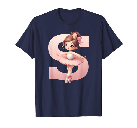 Ballerina Girl Dancing Name First Letter S Girly Tutu Ballet T-Shirt