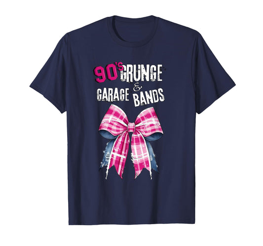 90s t s, Grunge & Garage Bands-Pink Plaid Bow Vintage Music T-Shirt