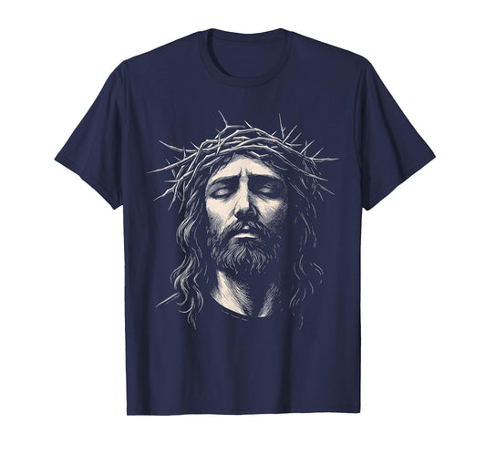 HUGvyn Jesus Christian Face Crown of Thorns Religious Faith T-Shirt