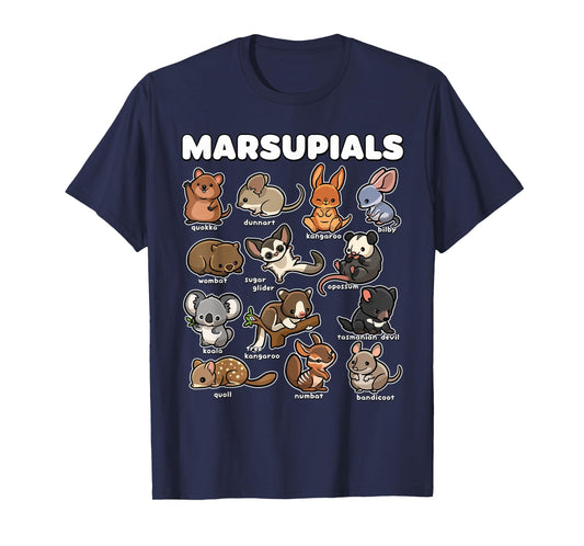 Cute Marsupials Animal Collection Funny Cartoon Wildlife Art T-Shirt