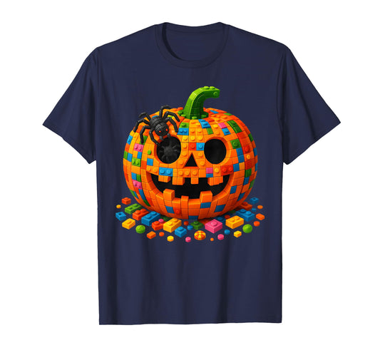 Pumpkin Halloween Master Builder Building Blocks Bricks Kids T-Shirt