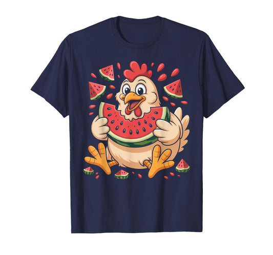 Funny Chicken Eating Watermelon Summer Fruit Humor T-Shirt