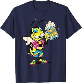 Retro Vintage Bee Cheers Beer Cool Funny Cartoon Bug T-Shirt