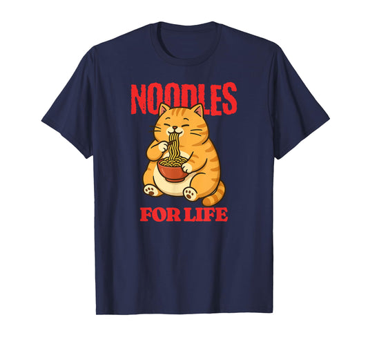 Cat Eating Noodles for Life Funny Ramen Lover T-Shirt