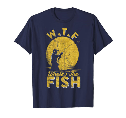 Vintage W.T.F Wheres The Fish, Fisherman, Fishing Lover T-Shirt