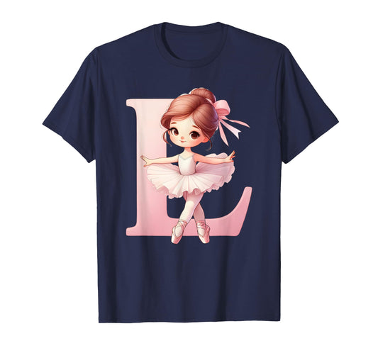 Ballerina Girl Dancing Name First Letter L Girly Tutu Ballet T-Shirt
