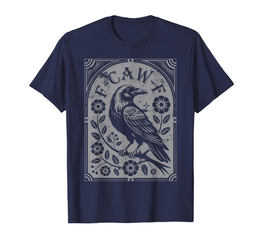 Retro F-Caw-F Black Crow Flowers Art Funny Bird Saying Meme T-Shirt