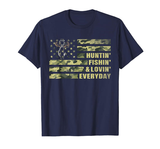 Hunting Fishing Loving Every Day Camo American Flag Patriot T-Shirt
