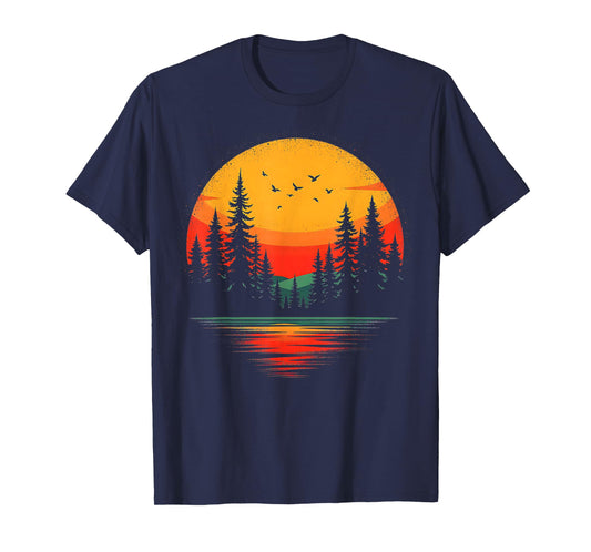 Trees Reflection Wildlife Nature Forest Outdoor Retro Sunset T-Shirt
