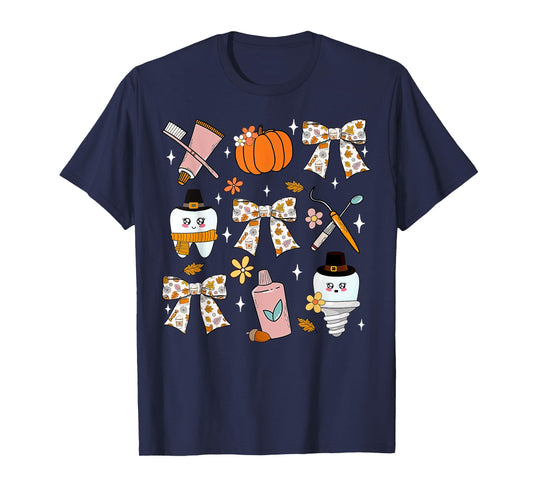 Coquette Bow Dental Squad Fall Autumn Dentist Assistant T-Shirt