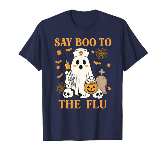 Retro Nurse Ghost Halloween Vaccine Say Boo to The Flu T-Shirt