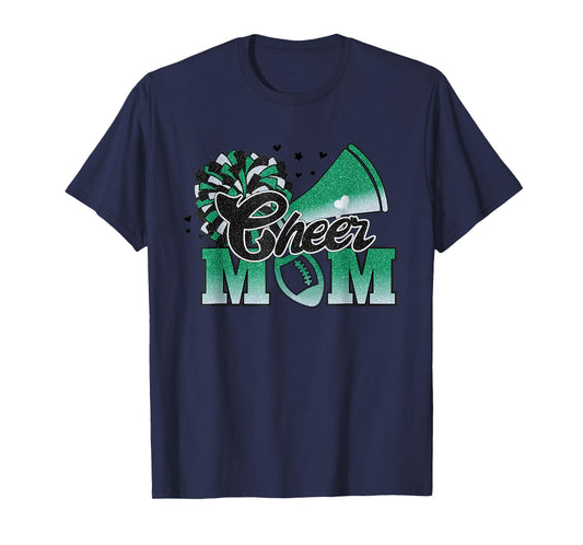 Football Cheer Mom Biggest Fan Cheerleader Black Green White T-Shirt