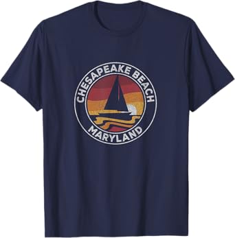 Chesapeake Beach Maryland Vintage Sailboat 70s Retro Sunset T-Shirt