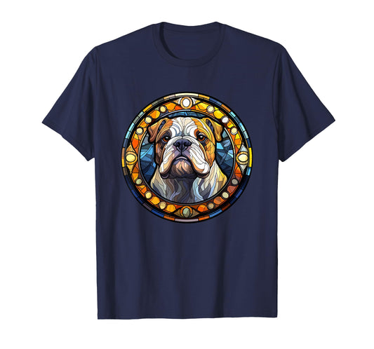 Bulldog Stained Glass Leadlight Artistic Design T-Shirt