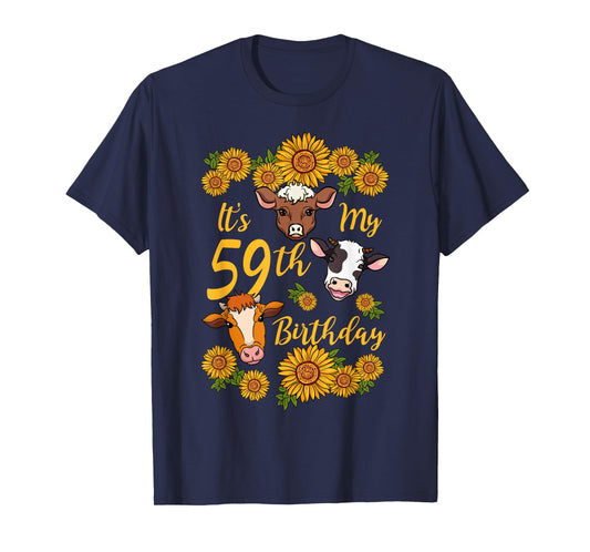 Cow 59th Birthday Party Sunflower Moo Farm Animal Barnyard T-Shirt
