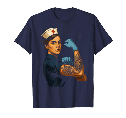 Tattoed Proud Nurse Rosie The Riveter Nursing Scrubs Life T-Shirt