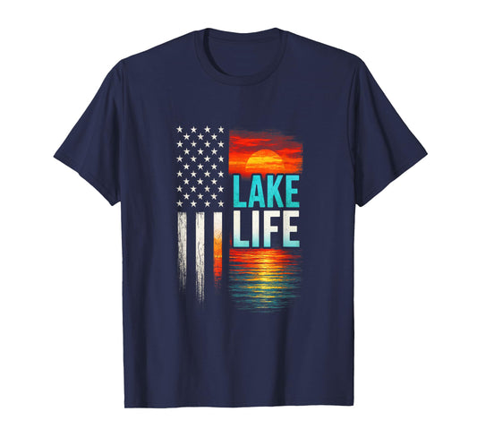 Lake Life - Lake Life Boating Fisherman Sunset T-Shirt