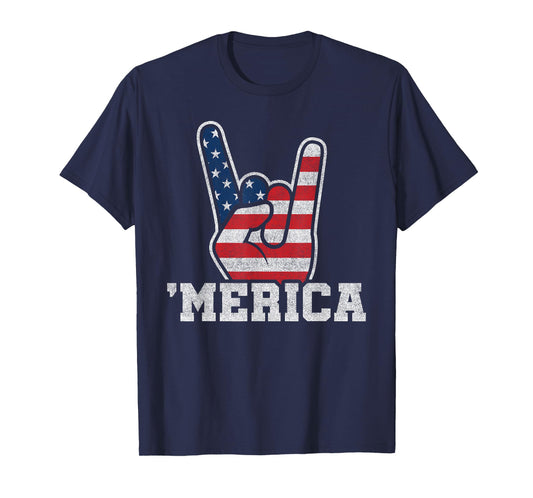 American Flag 4th of July - Rock On Retro Vintage USA Merica T-Shirt