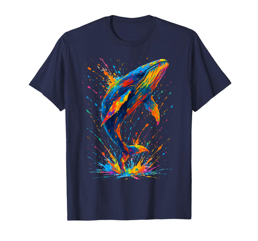 Colorful Whale Splash Ink Art Ocean Animal Whale lovers T-Shirt