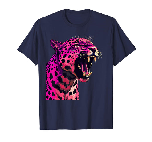 Pink Leopard Tiger Face Safari Animal Wildlife T-Shirt
