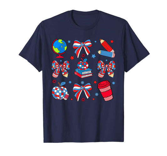 Patriotic Teacher 4th of July Teacher Coquette USA American T-Shirt