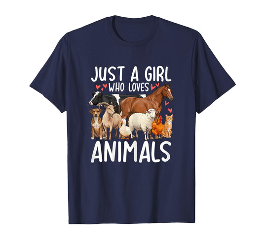 Just a Girl Who Loves Animals Dog Cat Horse Goat Cow Chicken T-Shirt
