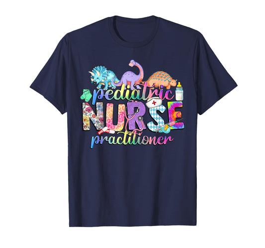 Tie Dye Pediatric Nurse Practitioner Dinosaur NP PEDS Crew T-Shirt