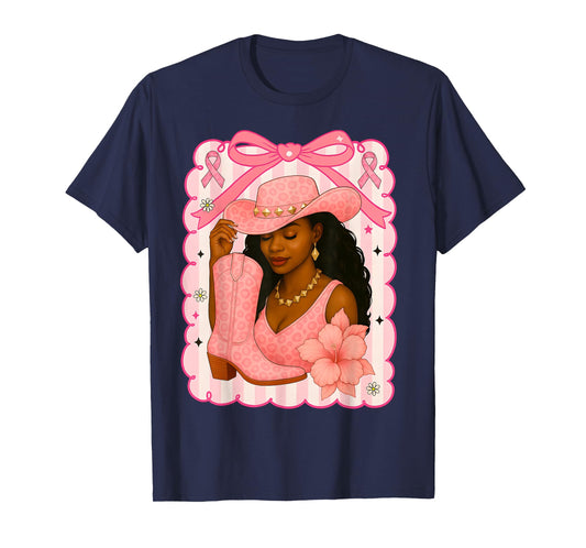 HUGvyn Breast Cancer: Cowgirl Boot Pink Western Black Woman T-Shirt