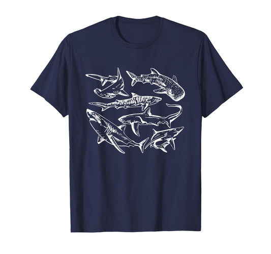 Retro Shark Specie Ocean Marine Lover Fish Summer Men Women T-Shirt