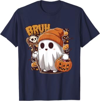 Bruh Ghost Happy Halloween Trick Or Treat Pumpkin Candy Kids T-Shirt