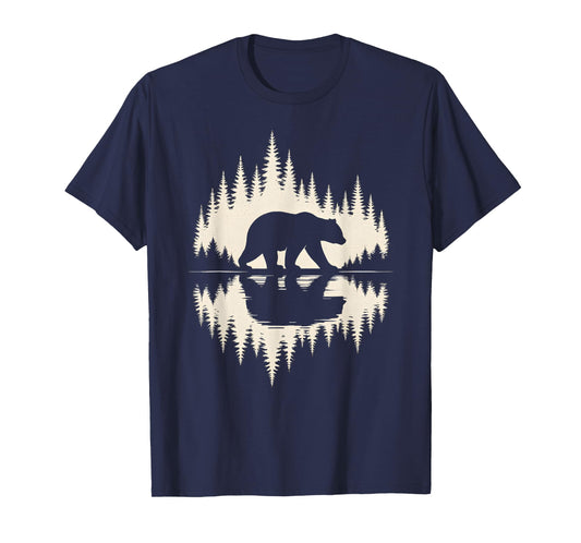 Wildlife Bear Forest Reflection Art Hiking Camping Outdoor T-Shirt