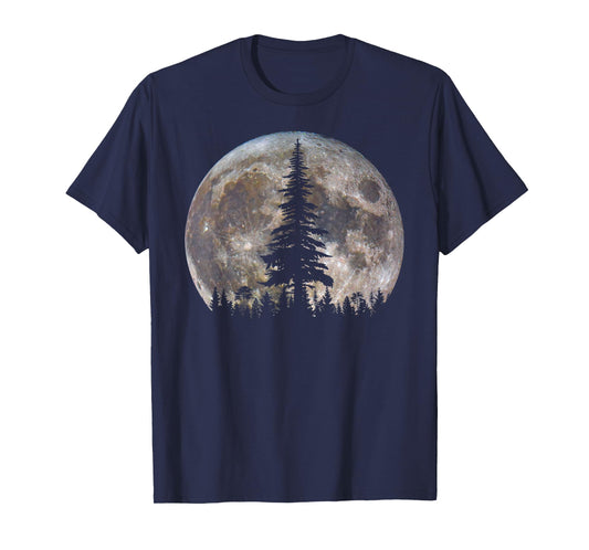 Retro Full Moon Minimalist Pine Tree Vintage Wildlife Trees T-Shirt